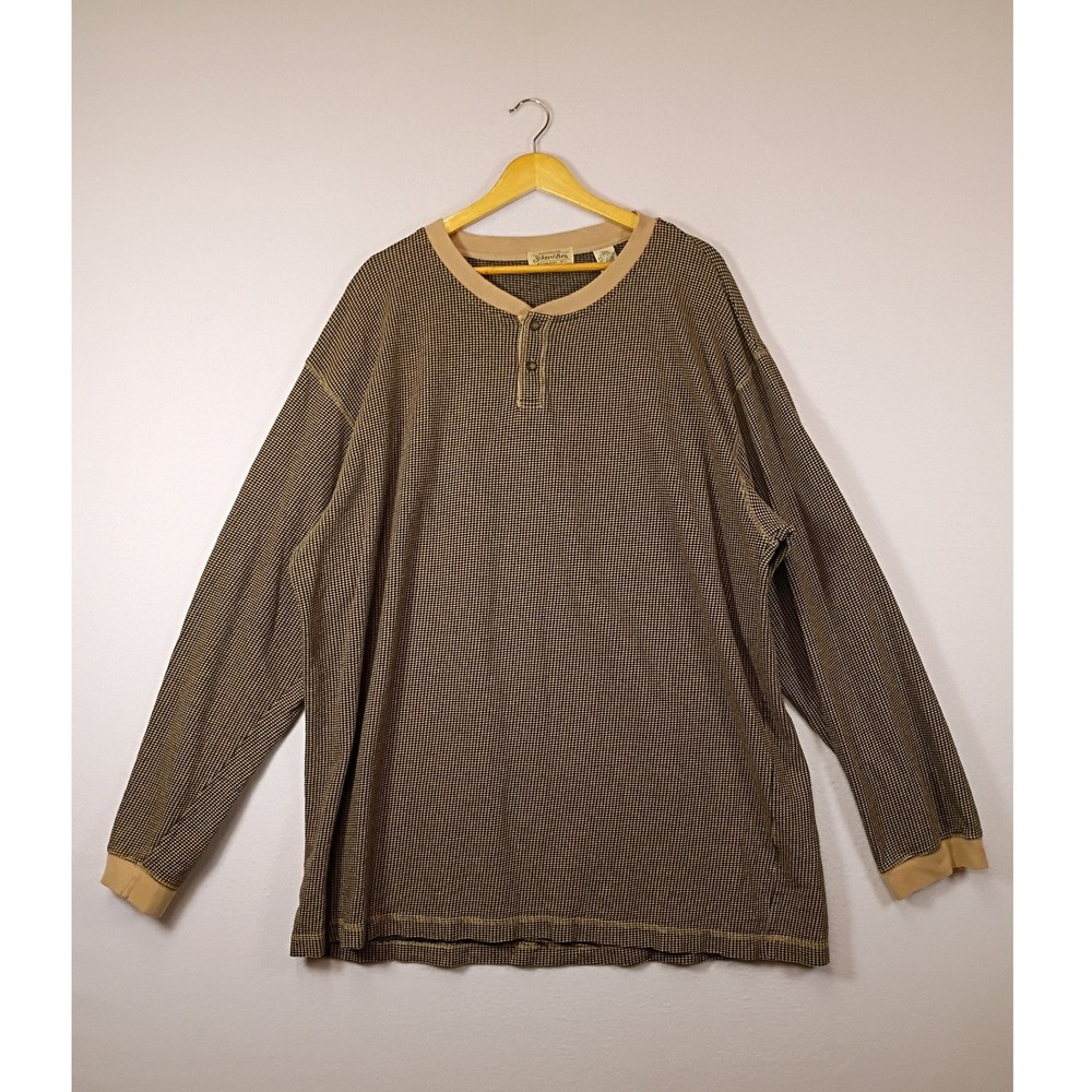 Gorpcore‎ St Johns Bay Mens XXLT Olive Tan Waffle Knit Henley Long Sleeve Shirt